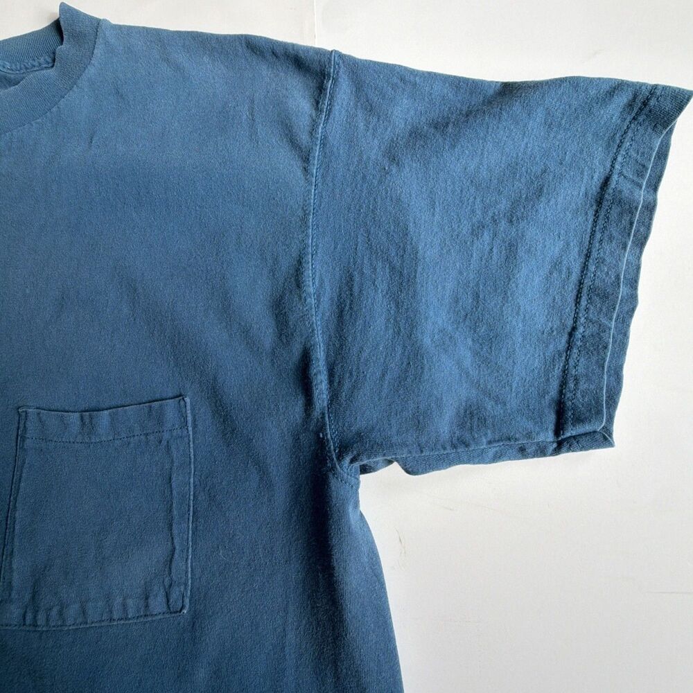 VTG 90s Discus Athletic Pocket T Shirt XL Blue Blank Sun Faded Grunge Crew Neck - Picture 12 of 16